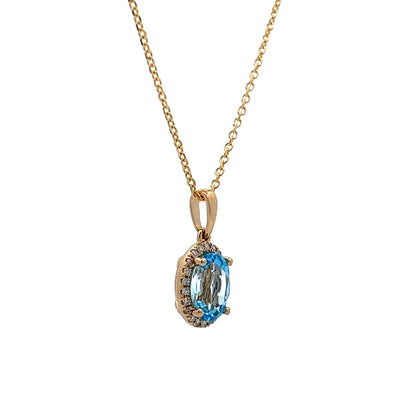 Blue Topaz & Diamond Pendant Necklace in 14k Yellow Gold