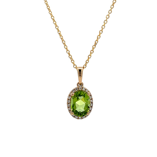 Peridot & Diamond Pendant Necklace in 14k Yellow Gold