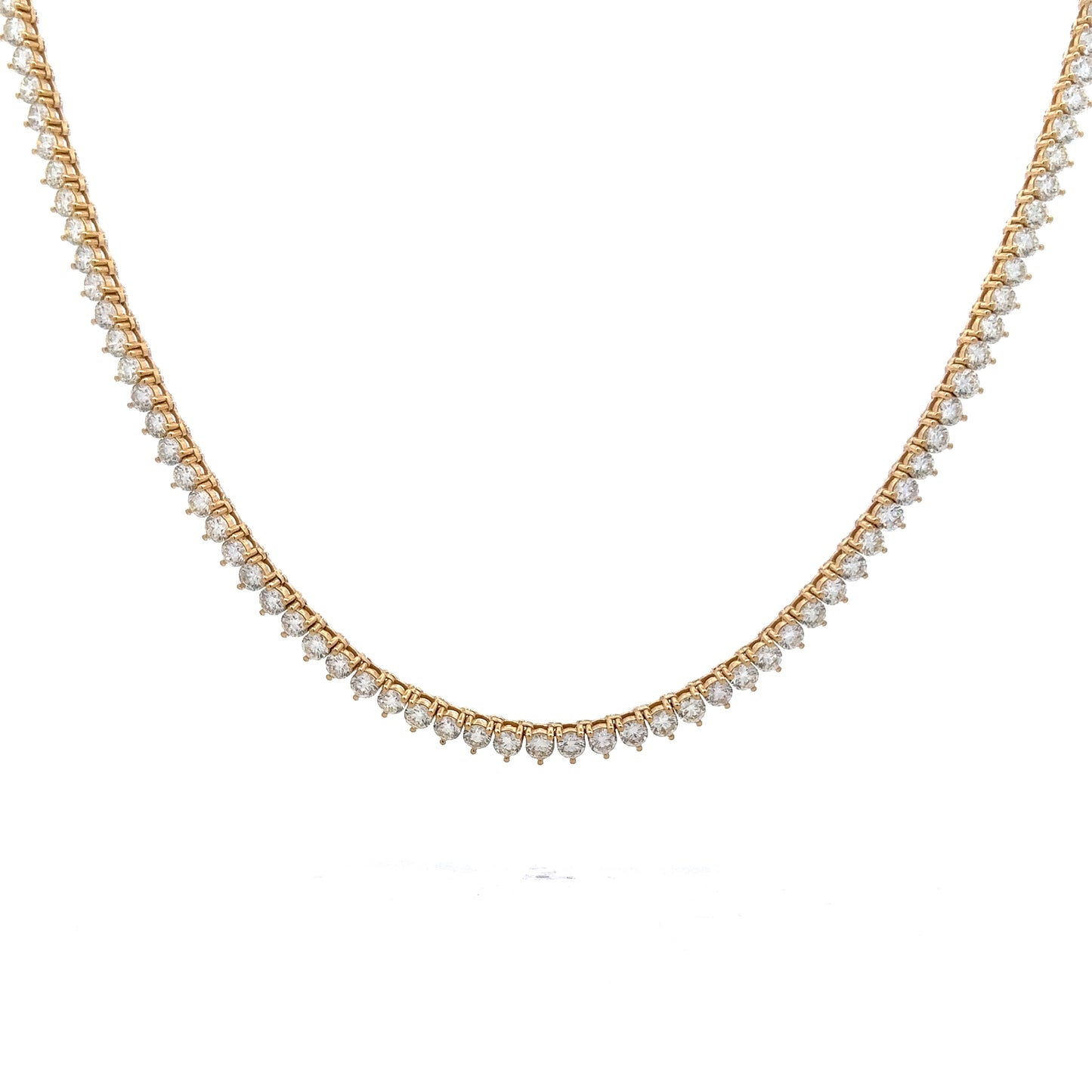 15 Carat Diamond Tennis Necklace in 14k Yellow Gold