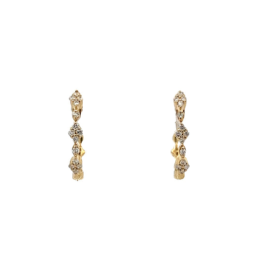 .16 Diamond Cluster Hoop Earrings in 14k Yellow Gold