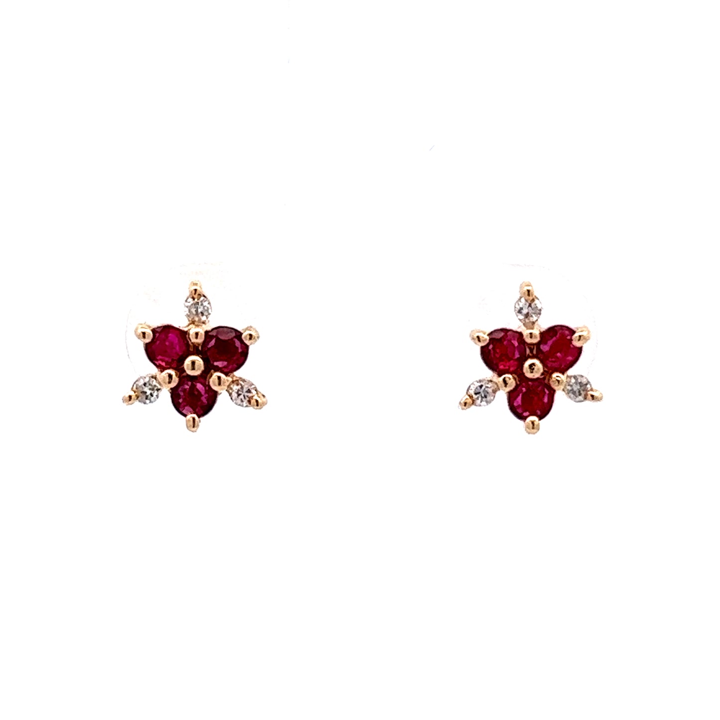 Ruby & Diamond Stud Earrings in 14k Yellow Gold
