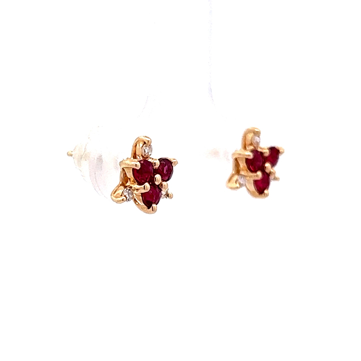 Ruby & Diamond Stud Earrings in 14k Yellow Gold