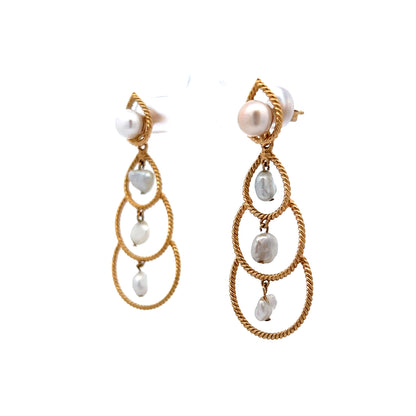 Tiered Pearl Drop Earrings in 14k Yellow Gold