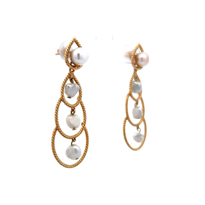 Tiered Pearl Drop Earrings in 14k Yellow Gold