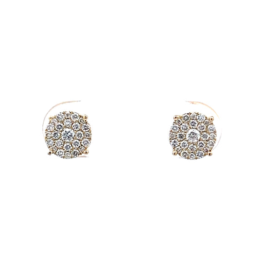 Small Pave Diamond Disk Earrings in 14k Yellow Gold