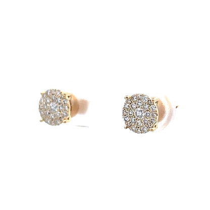 Small Pave Diamond Disk Earrings in 14k Yellow Gold