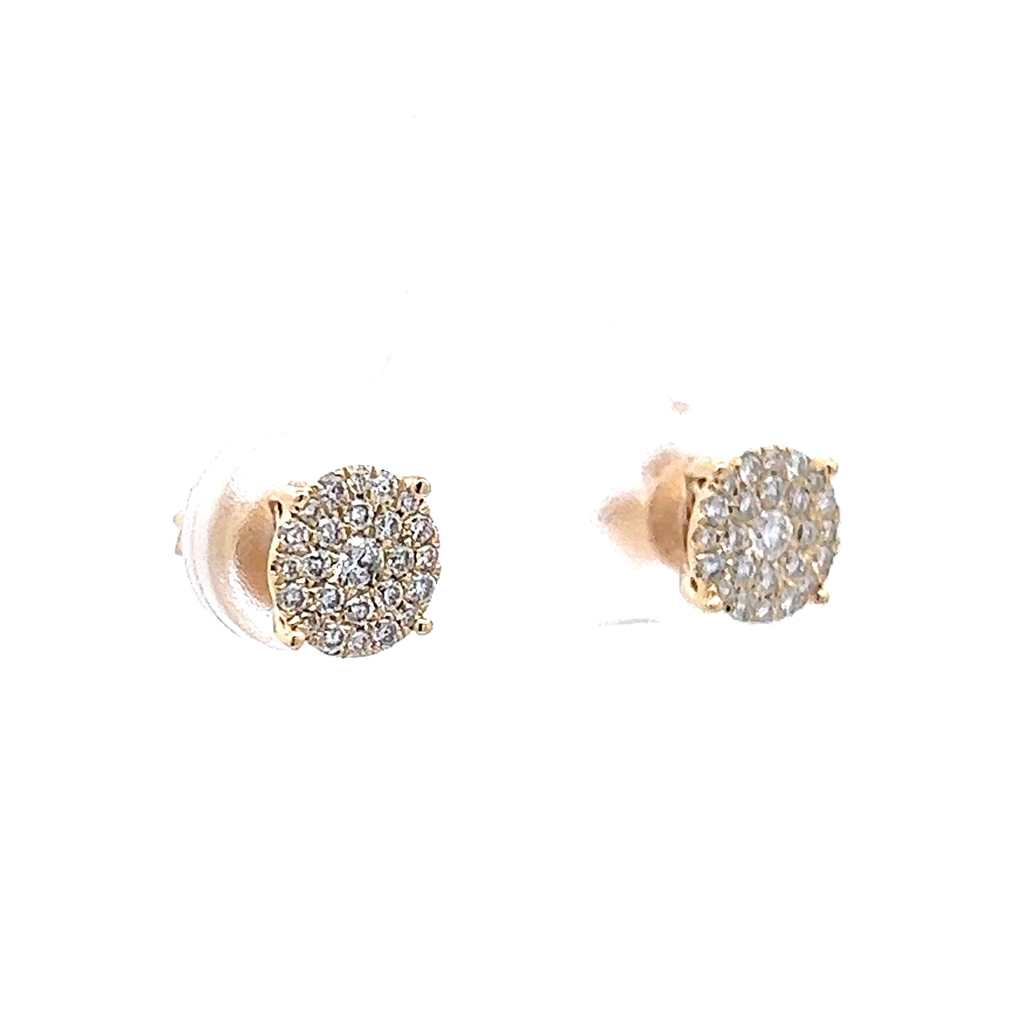 Small Pave Diamond Disk Earrings in 14k Yellow Gold