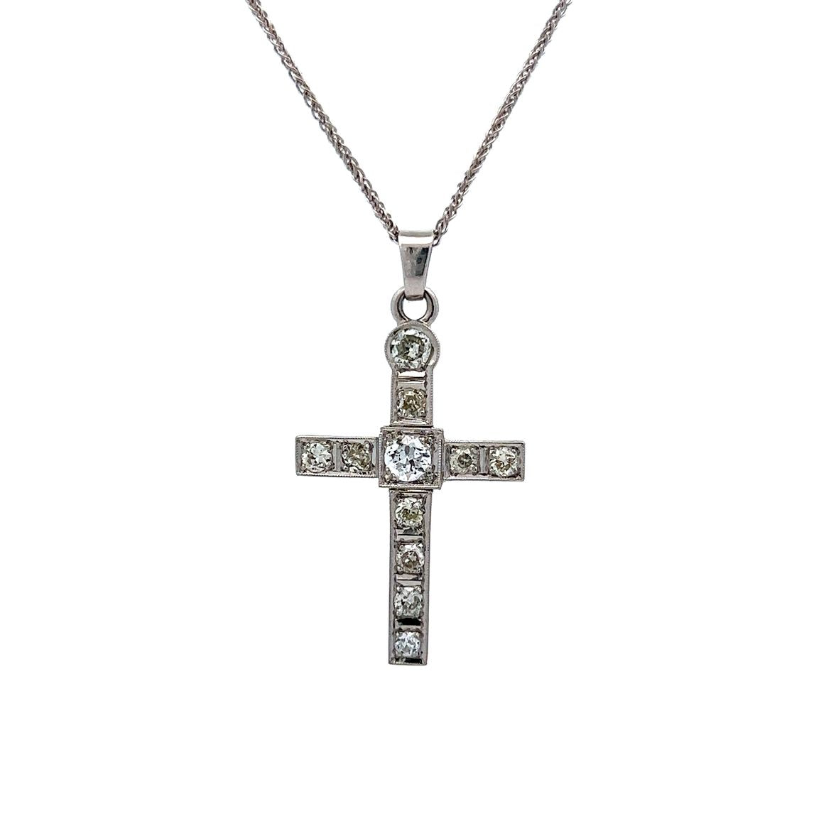 Antique Diamond Cross Pendant in 18k White Gold