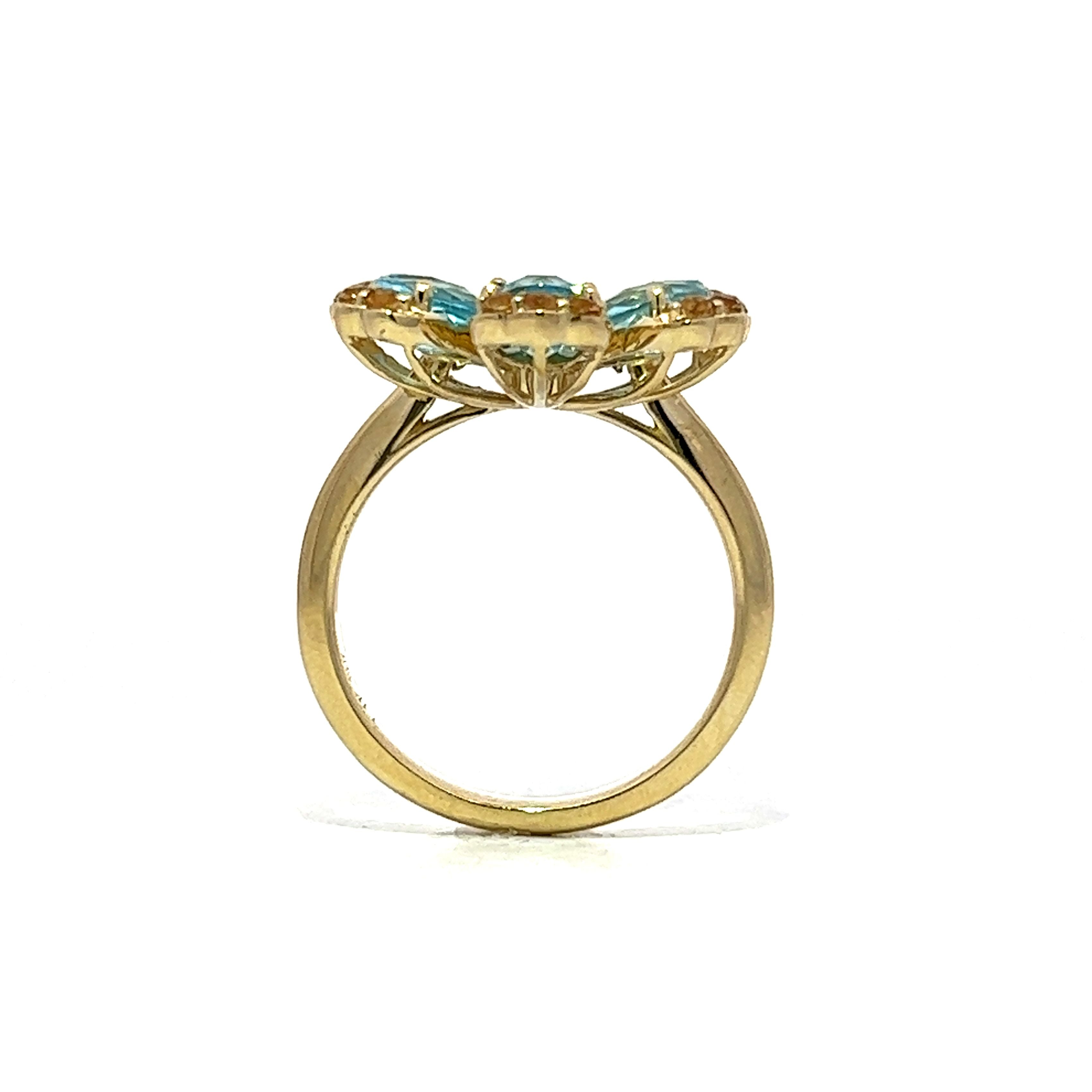 Blue Topaz Citrine Statement Ring in 14k Yellow Gold Filigree Jewelers