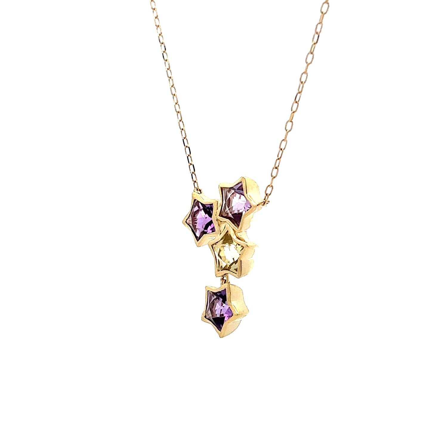 Multi-Colored Quartz Pendant Necklace in Yellow Gold