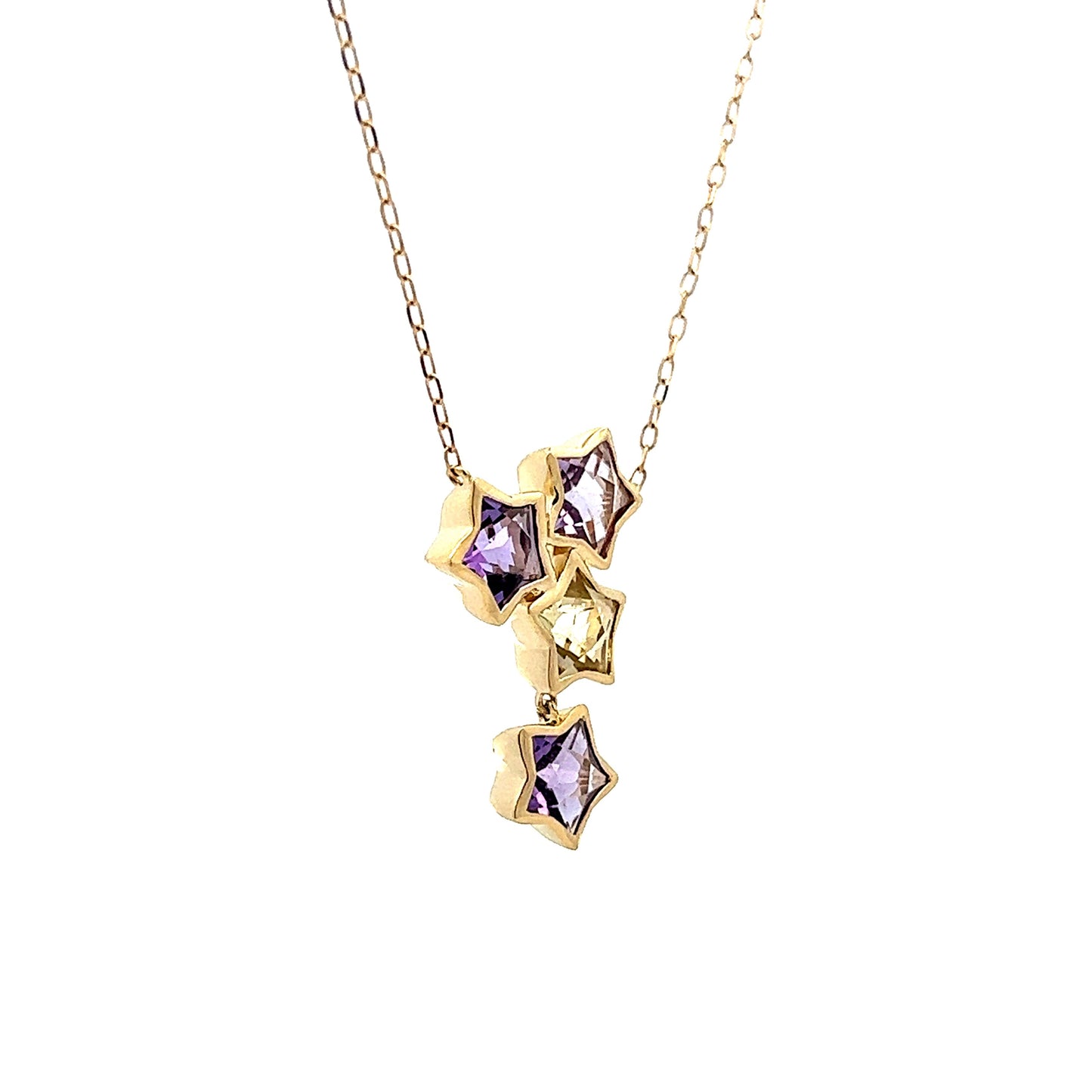 Multi-Colored Quartz Pendant Necklace in Yellow Gold