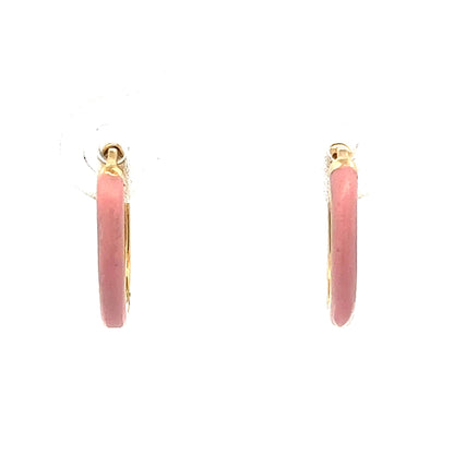 Pink Enamel Hoop Earrings in 14k Yellow Gold