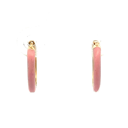 Pink Enamel Hoop Earrings in 14k Yellow Gold