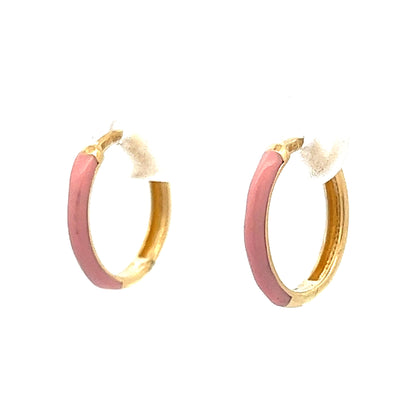 Pink Enamel Hoop Earrings in 14k Yellow Gold