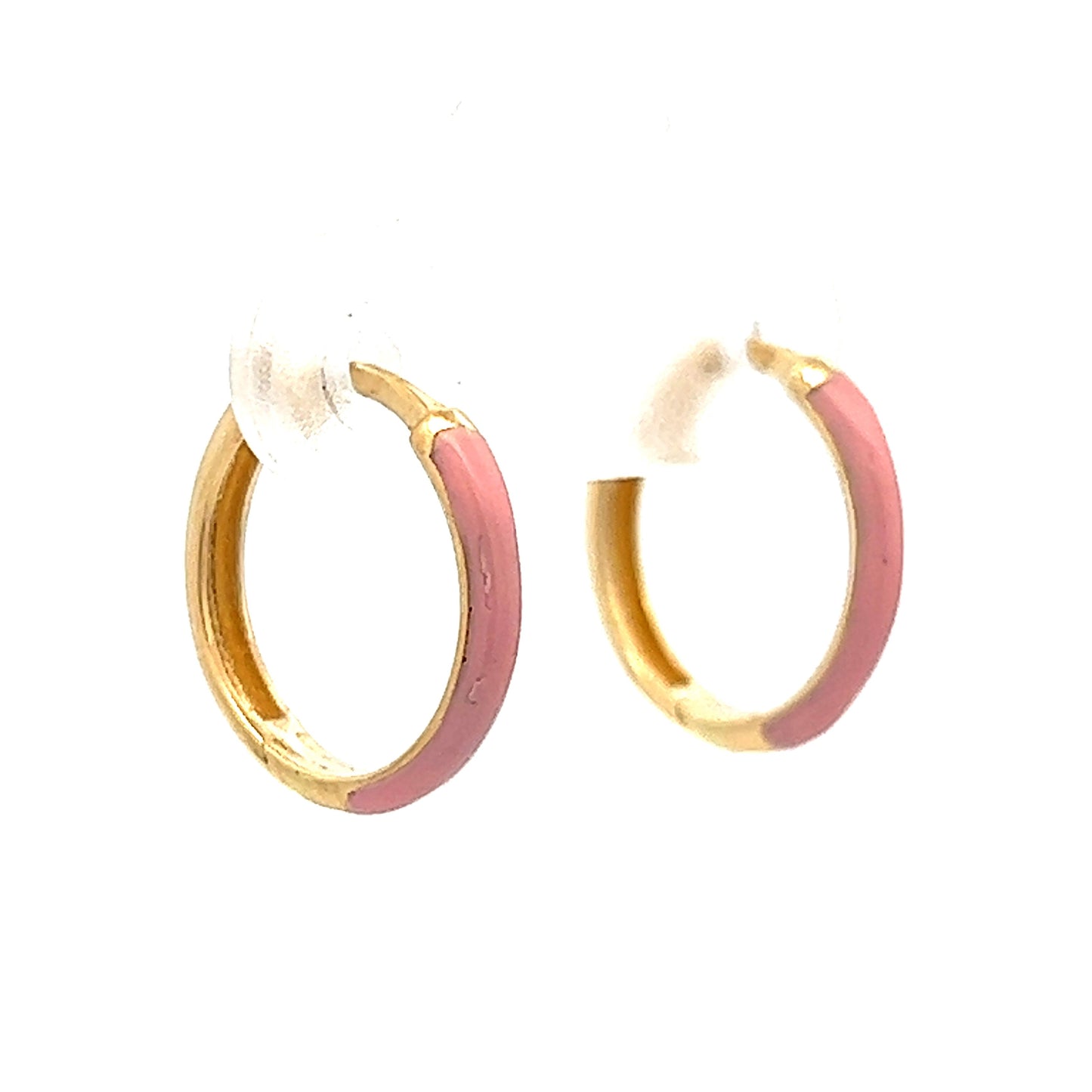 Pink Enamel Hoop Earrings in 14k Yellow Gold