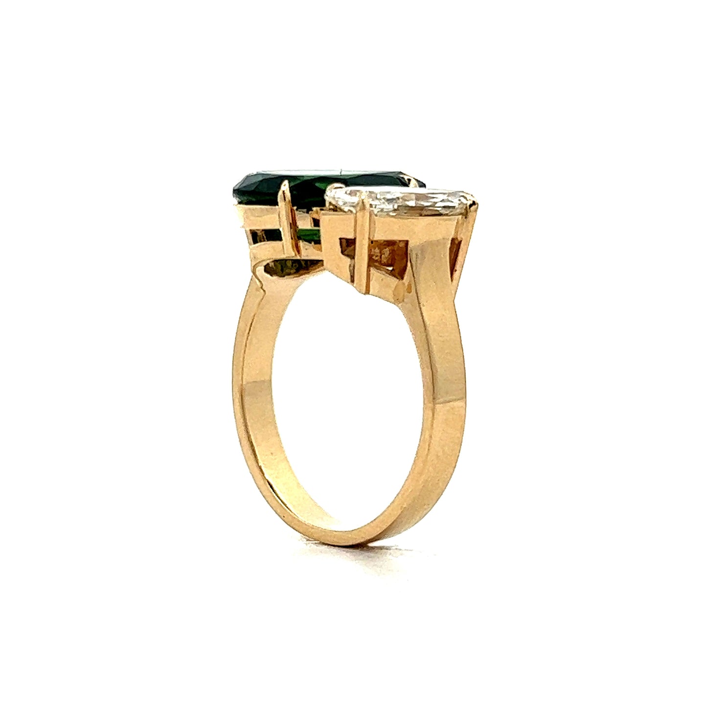 Pear Cut Tourmaline and Marquise Cut Diamond Ring in 14k Yellow Gold