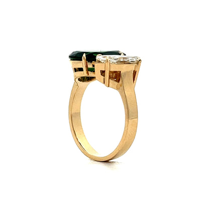 Pear Cut Tourmaline and Marquise Cut Diamond Ring in 14k Yellow Gold