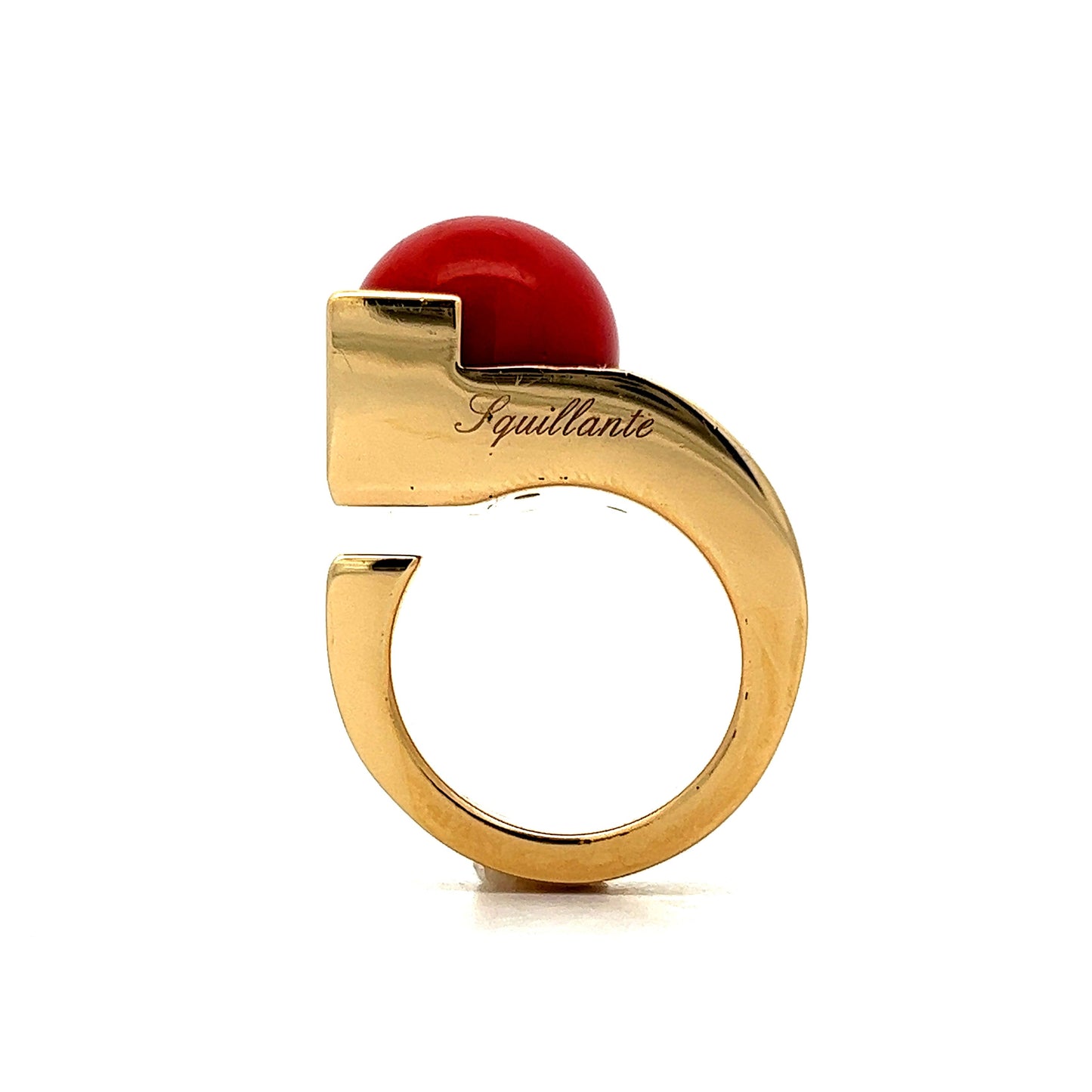 Mid-Century Inspired Coral & Diamond Ring in 18k Yellow Gold