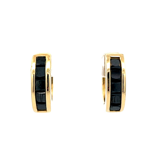 1.20 Black Diamond Hoop Earrings in Yellow Gold