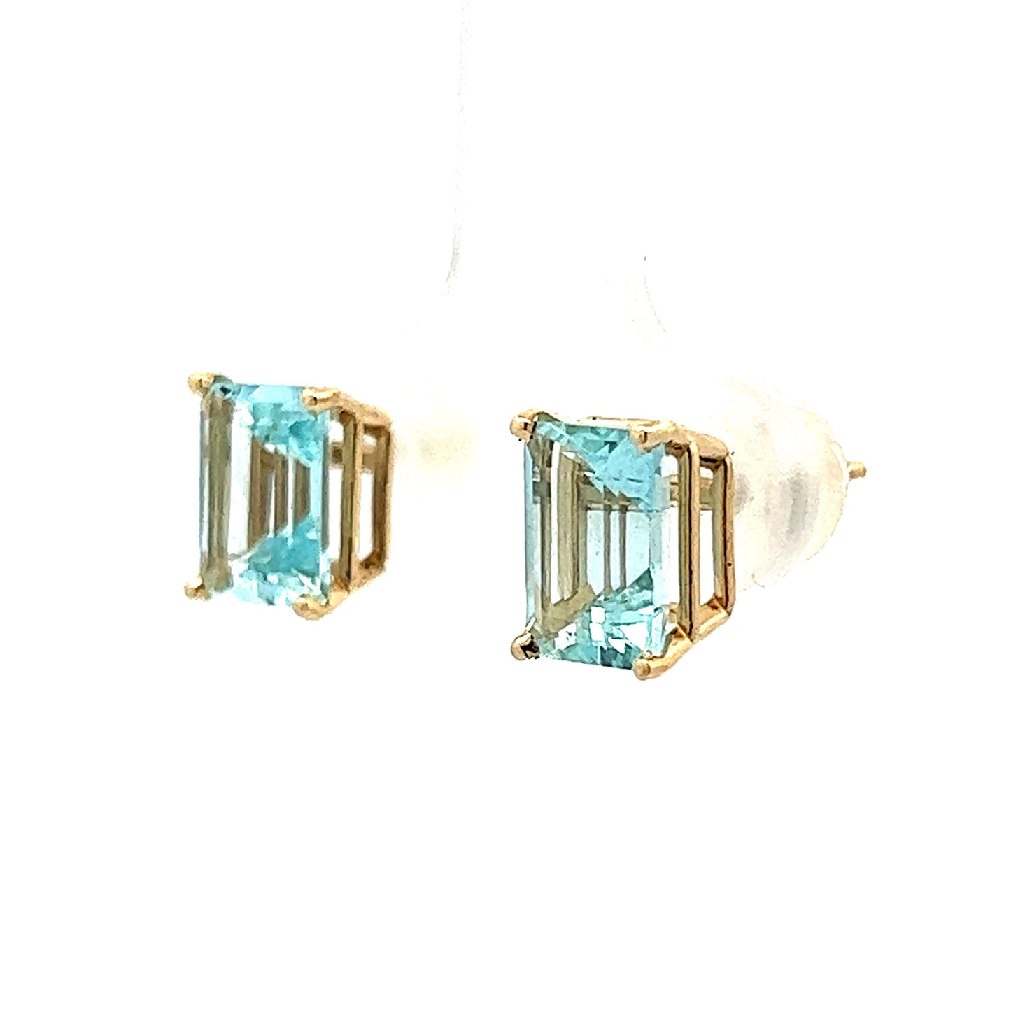 3.09 Emerald Cut Aquamarine Earrings in Yellow Gold