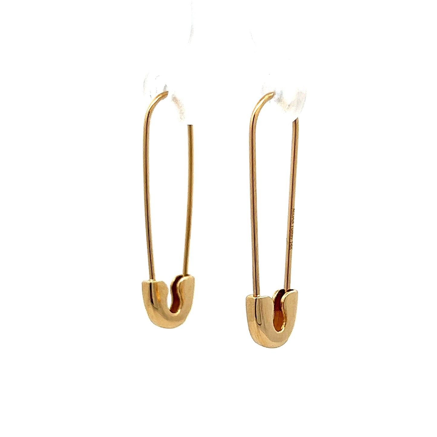 Safety Pin Drop Earrings in 14k Yellow Gold