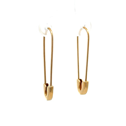 Safety Pin Drop Earrings in 14k Yellow Gold