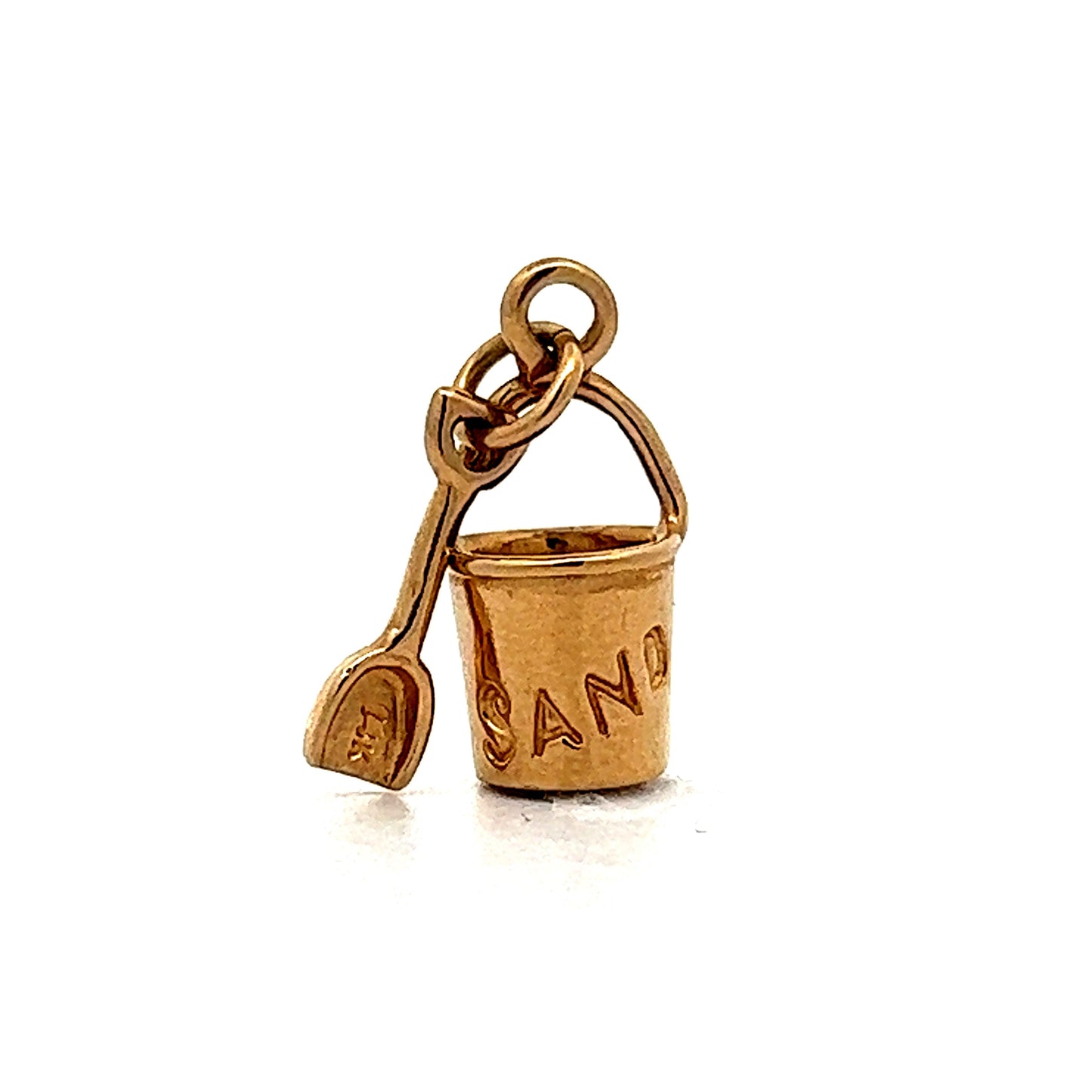 Vintage Sand Pail Bucket Charm in 14k Yellow Gold