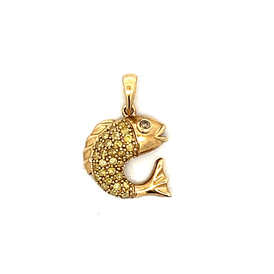 .41 Diamond Koi Fish Pendant Charm in 10k Yellow Gold