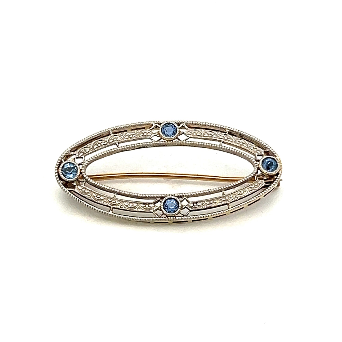 Vintage Art Deco Sapphire Brooch in 14k White Gold