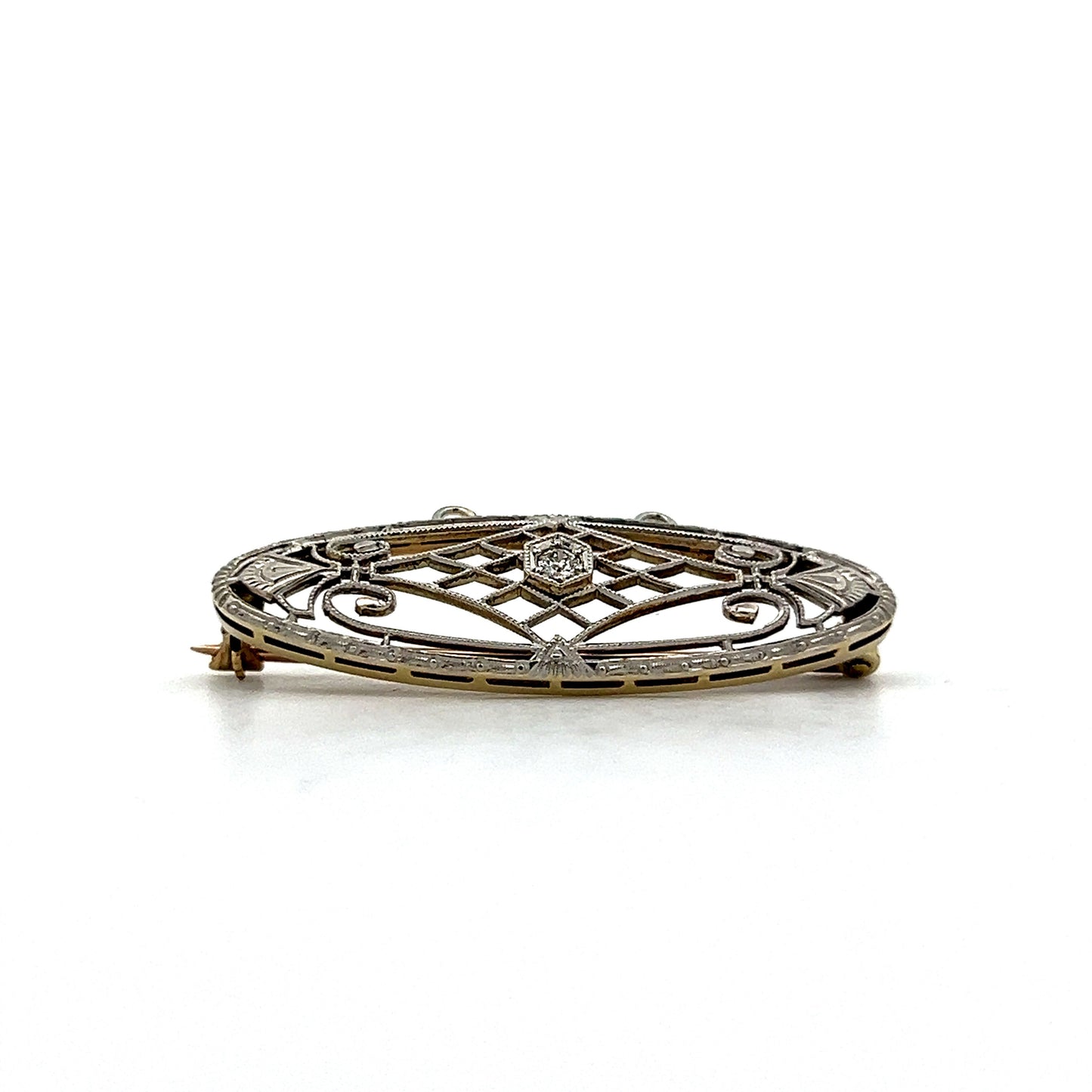 Art Deco Diamond Brooch in 14k White Gold