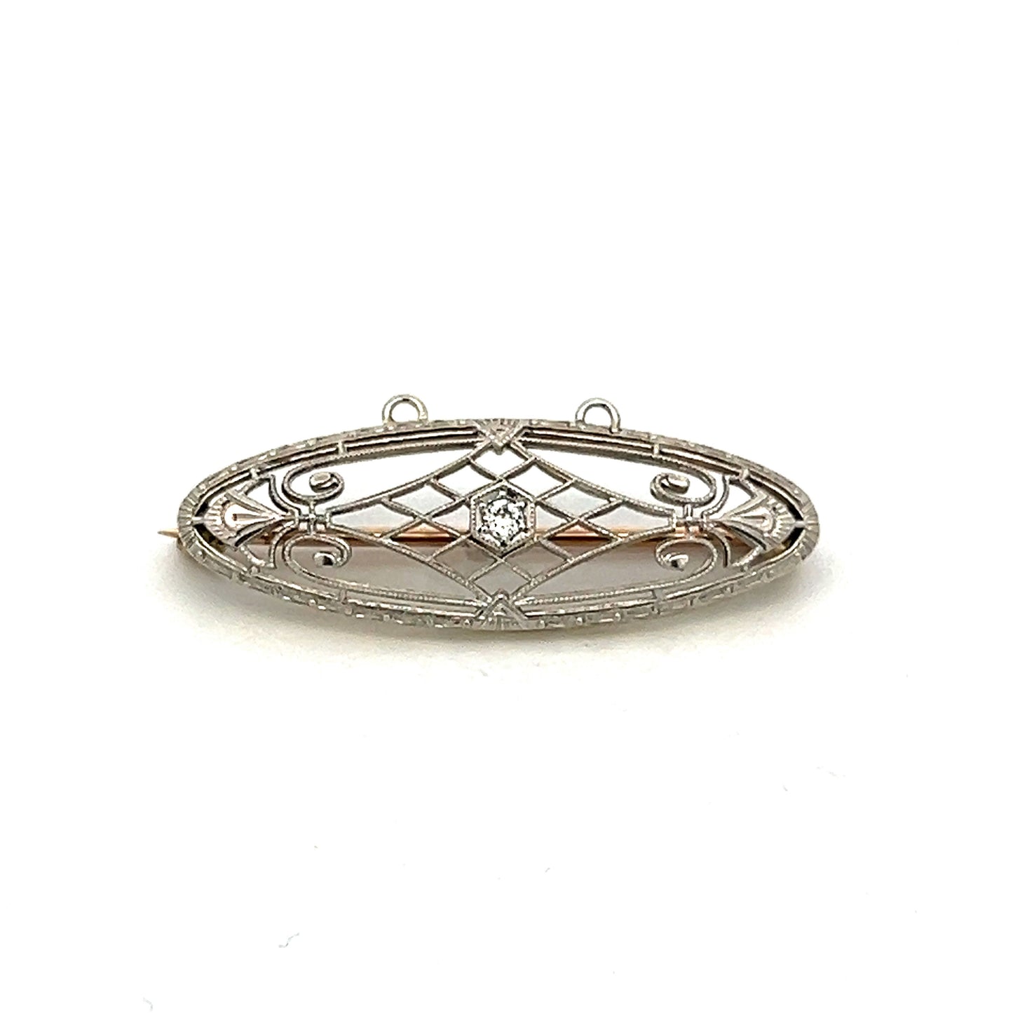 Art Deco Diamond Brooch in 14k White Gold