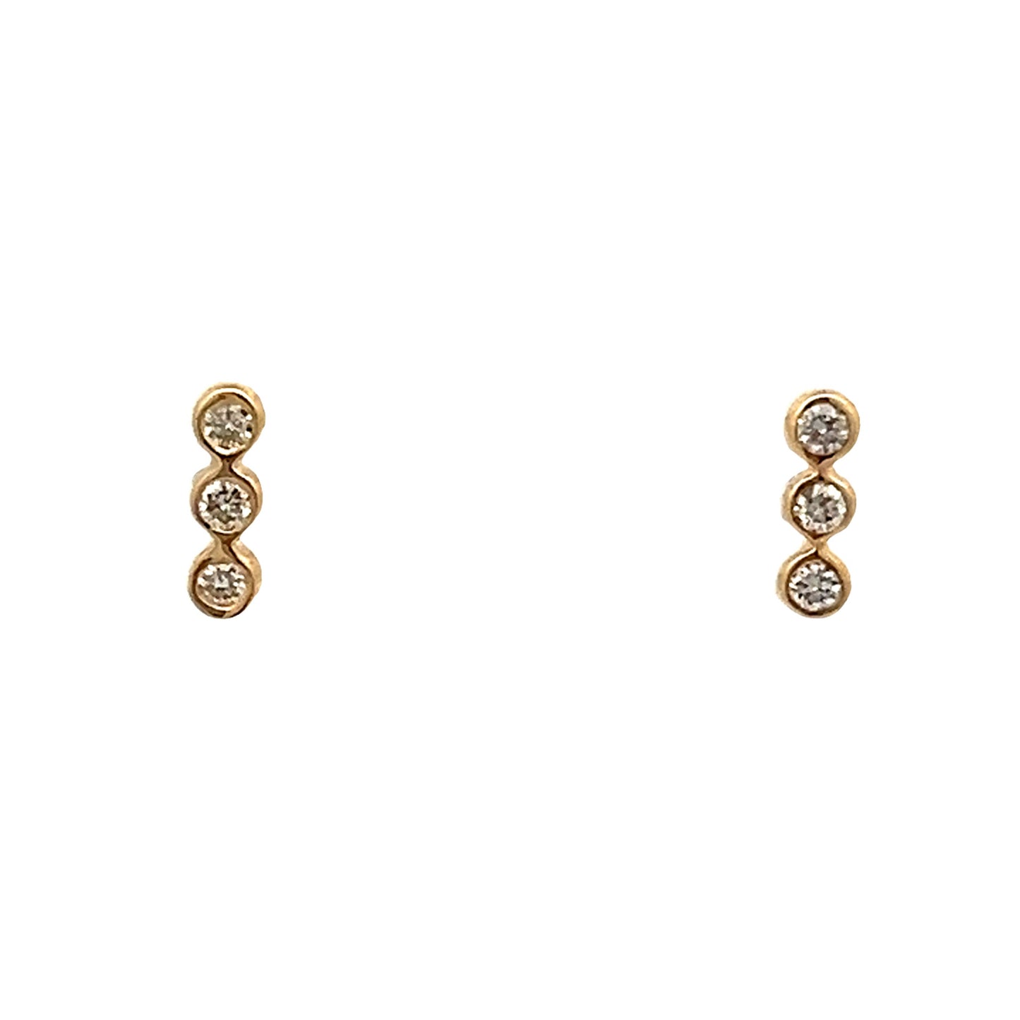 Triple Stacked Bezel Diamond Earrings in 14k Yellow Gold