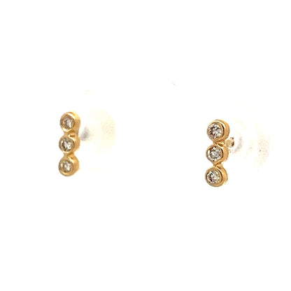 Triple Stacked Bezel Diamond Earrings in 14k Yellow Gold