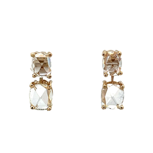 1.98 Rose Cut Diamond Drop Earrings in Yellow Gold
