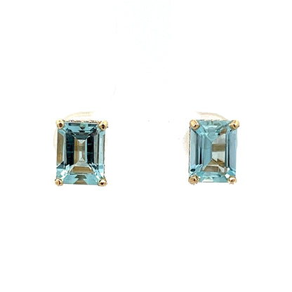 3 Carat Aquamarine Stud Earrings in 14K Yellow Gold