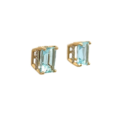 3 Carat Aquamarine Stud Earrings in 14K Yellow Gold