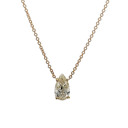 .90 Pear Cut Diamond Pendant Necklace in Yellow Gold