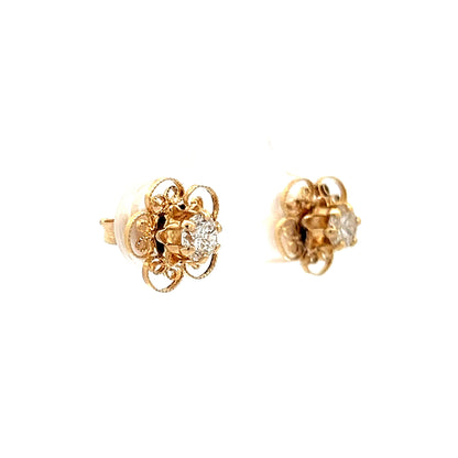 .44 Floral Diamond Stud Earrings in Yellow Gold