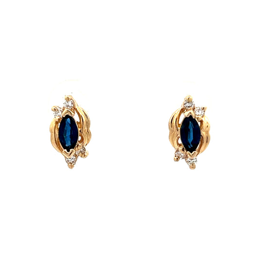 Sapphire & Diamond Stud Earrings in 14k Yellow Gold