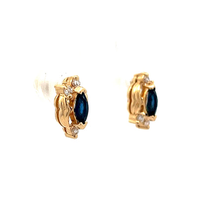 Sapphire & Diamond Stud Earrings in 14k Yellow Gold