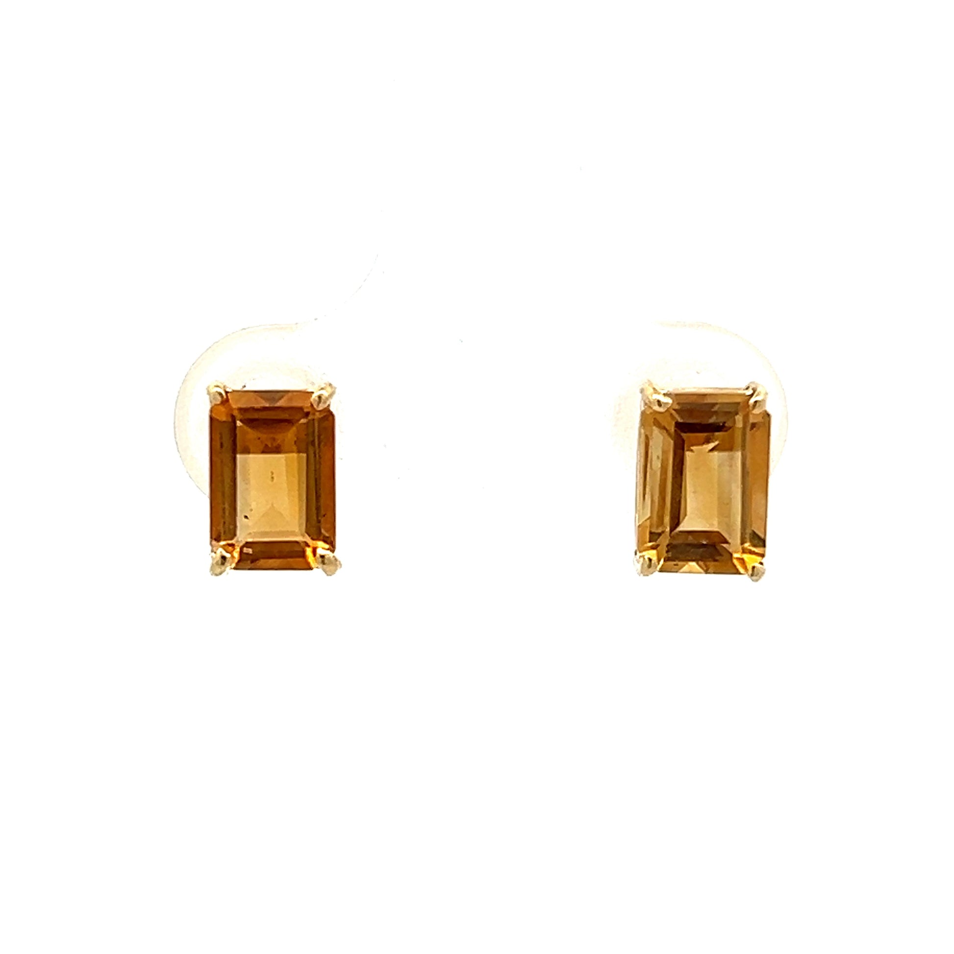 Emerald Cut Citrine Stud Earring in Yellow Gold - Filigree Jewelers