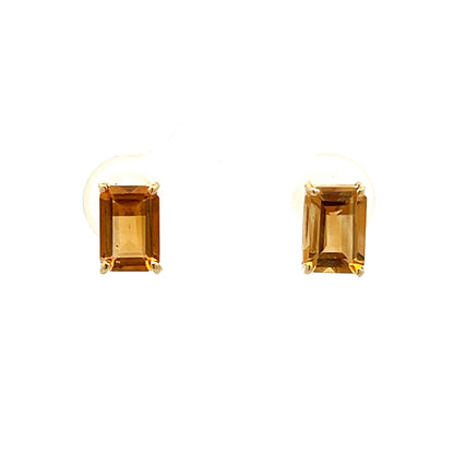 Emerald Cut Citrine Stud Earring in Yellow Gold