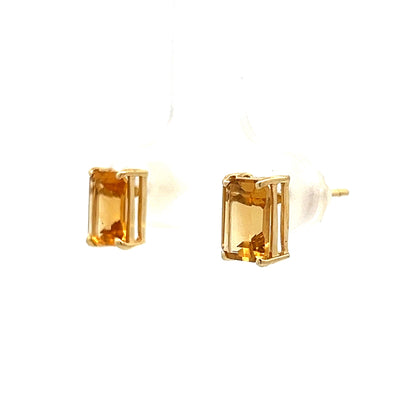 Emerald Cut Citrine Stud Earring in Yellow Gold