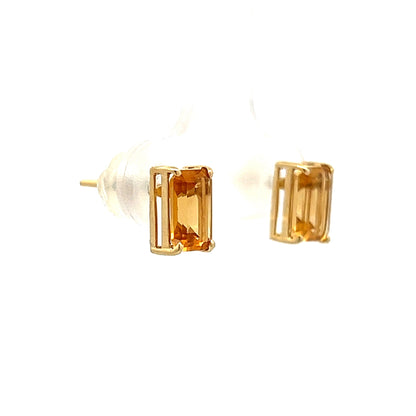 Emerald Cut Citrine Stud Earring in Yellow Gold