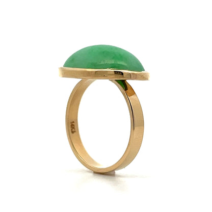 10.38 Cabochon Jade Solitaire Cocktail Ring in 14k Yellow Gold