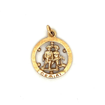 Vintage Gemini Astrology Necklace Pendant in 14k Yellow Gold