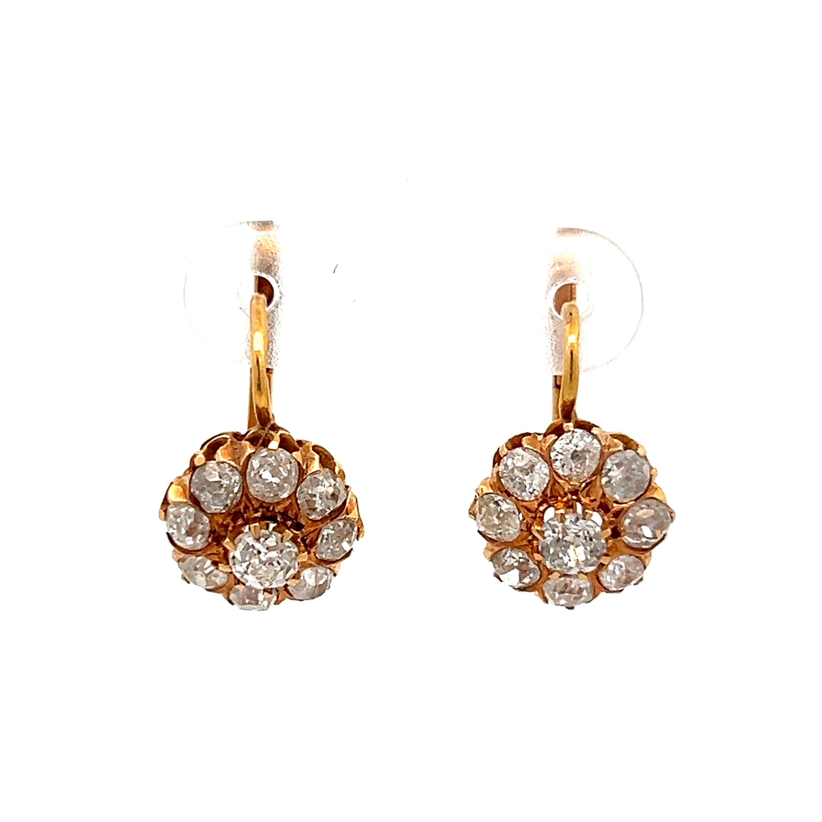 Drop Earrings set with total of 0.52 Round diamonds in Y gold, 2 round -  Olivacom