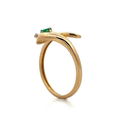 Emerald & Diamond Snake Ring in 14k Yellow Gold