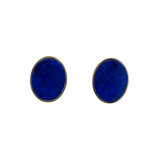 Cabochon Lapis Lazuli Stud Earrings in 14k Yellow Gold