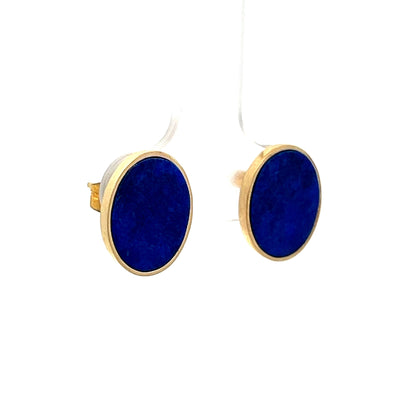 Cabochon Lapis Lazuli Stud Earrings in 14k Yellow Gold